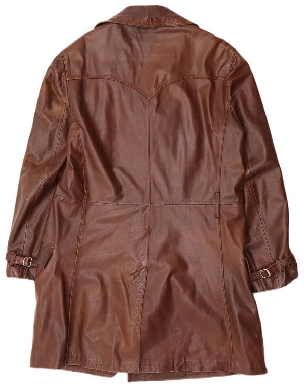 Vintage Mens Double Breasted Leather Coat UK 38 Medium Brown