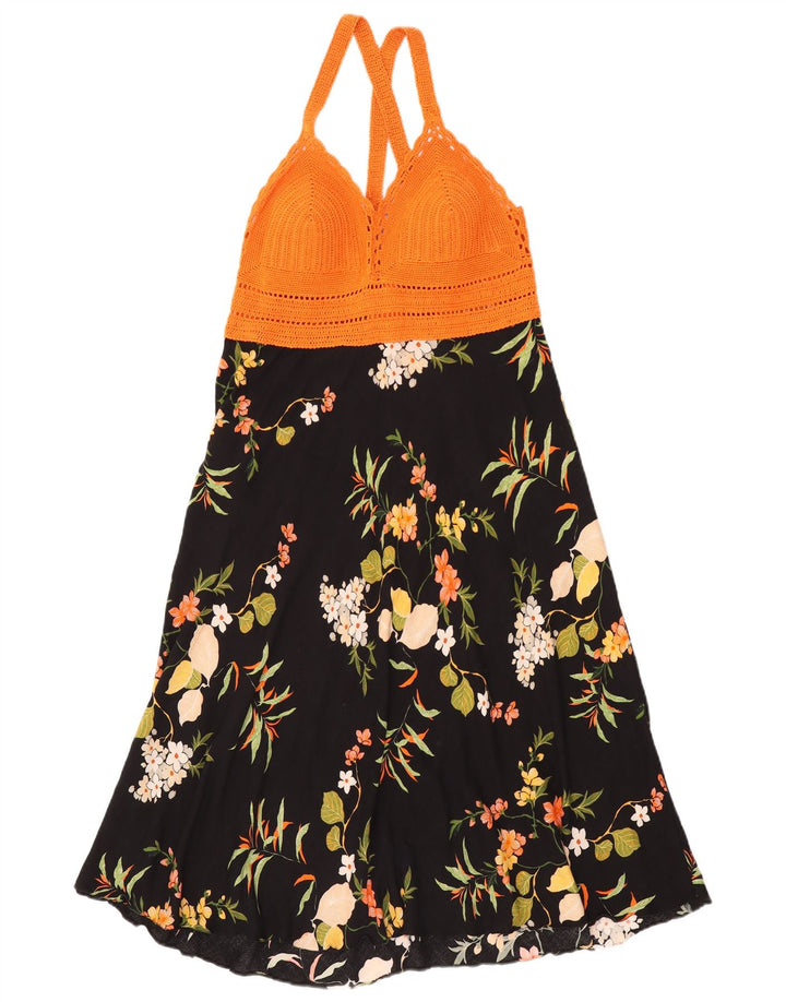 Vintage Kvinder Halter Dress UK 12 Medium Black Floral