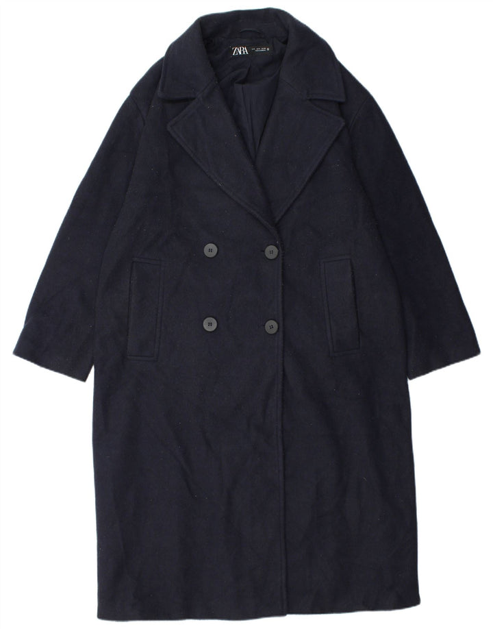 Zara Herre Dobbeltradet Frakke UK 36 Small Navy Blue Polyester