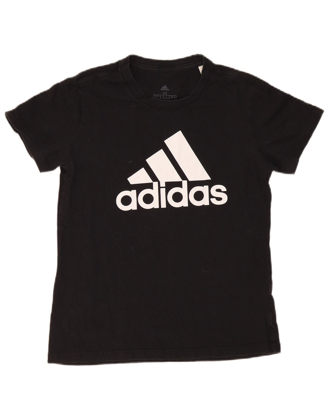 ADIDAS Grafisk T-shirt top til kvinder UK 12/14 Medium Sort bomuld