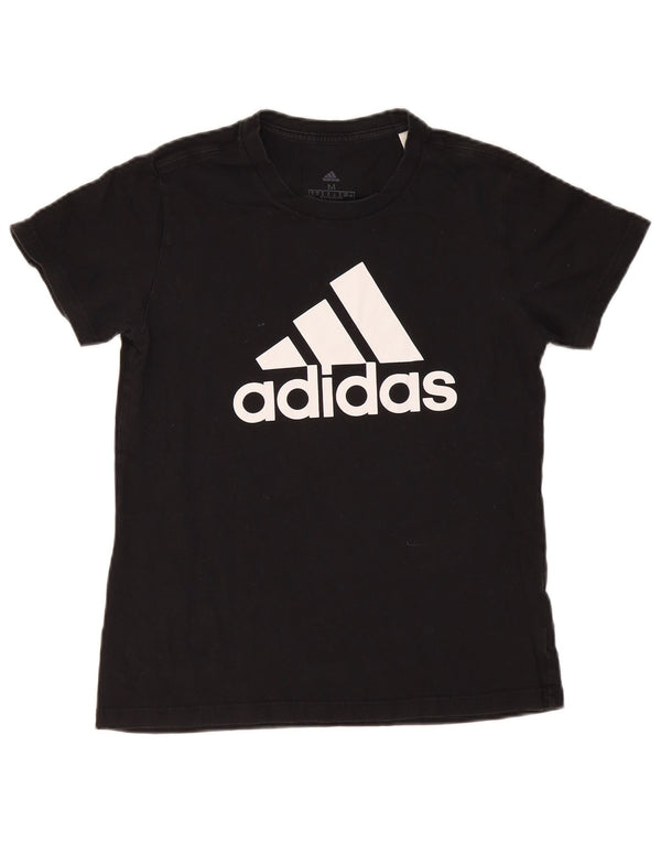 ADIDAS Grafisk T-shirt top til kvinder UK 12/14 Medium Sort bomuld