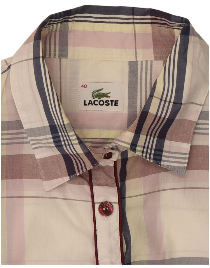 Lacoste kortærmet skjorte til kvinder størrelse 40 Medium hvid ternet bomuld