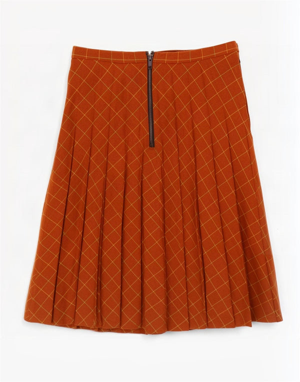 Vintage Womens Pleated Skirt 2XS W22 Brown Geometric
