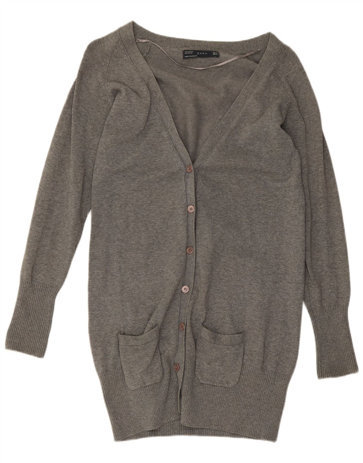 Zara Womens Longline Cardigan Sweater UK 12 Medium Grey Bomuld