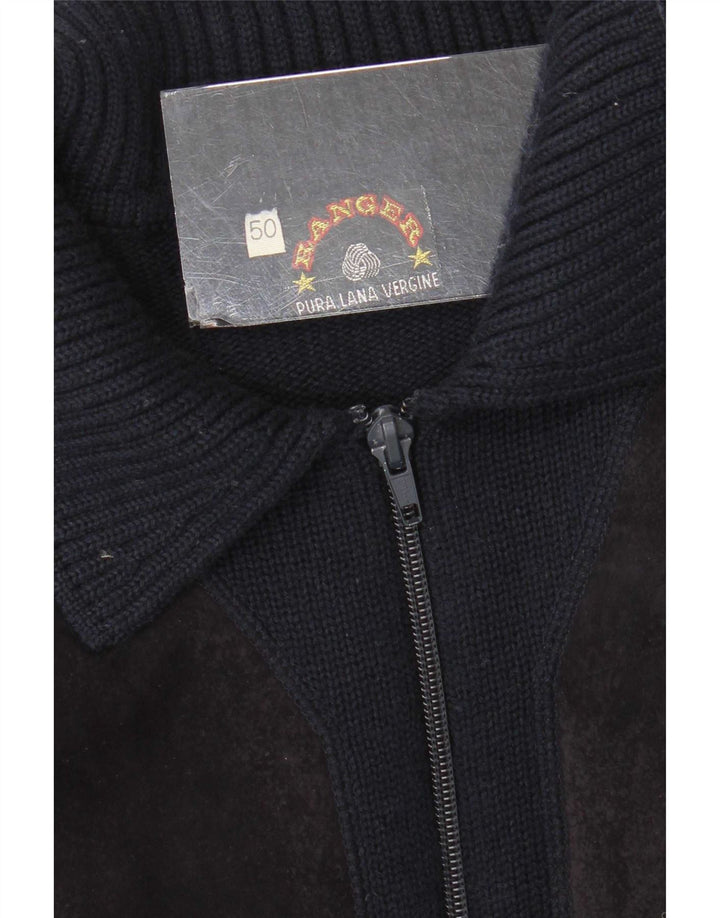 Ranger Herre Cardigan Sweater IT 50 Medium Marineblå Colourblock Virgin Wool