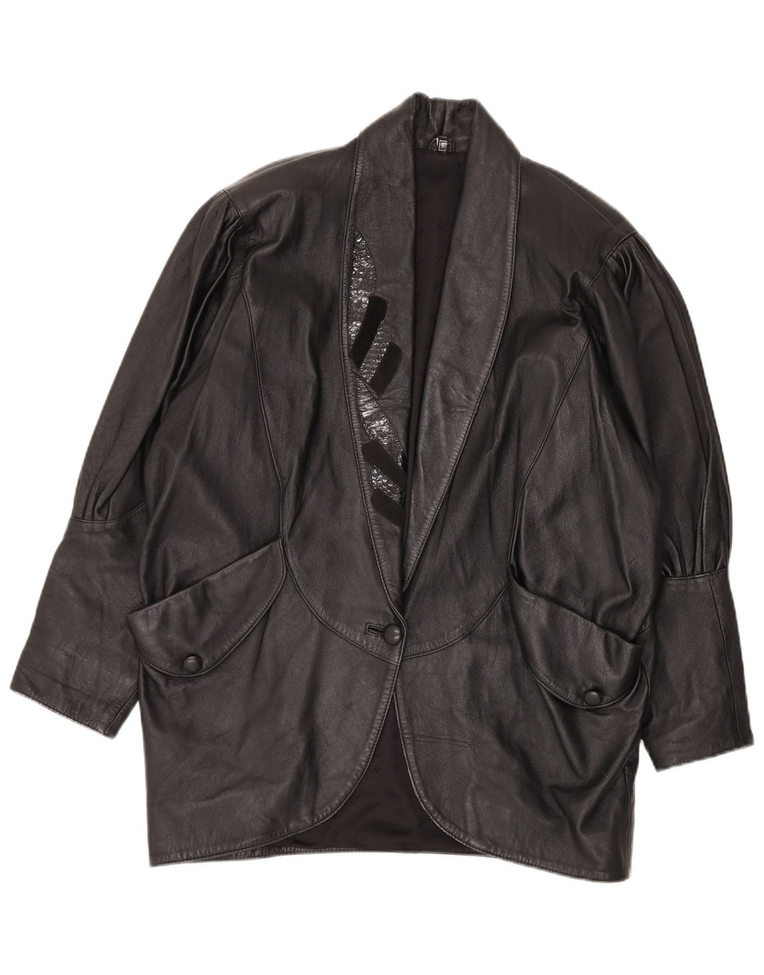 VINTAGE Oversized læderfrakke til kvinder UK 14 Medium sort læder