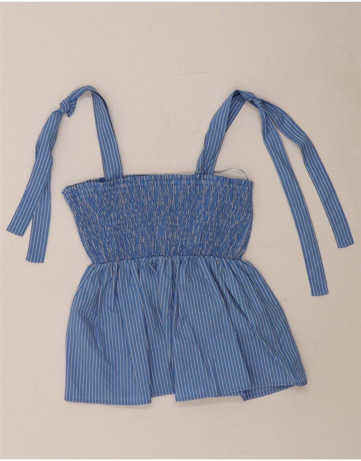 ZARA Womens Sleeveless Crop Blouse Top UK 12 Medium Blue Striped Polyester Vintage Zara and Second-Hand Zara from Messina Hembry 