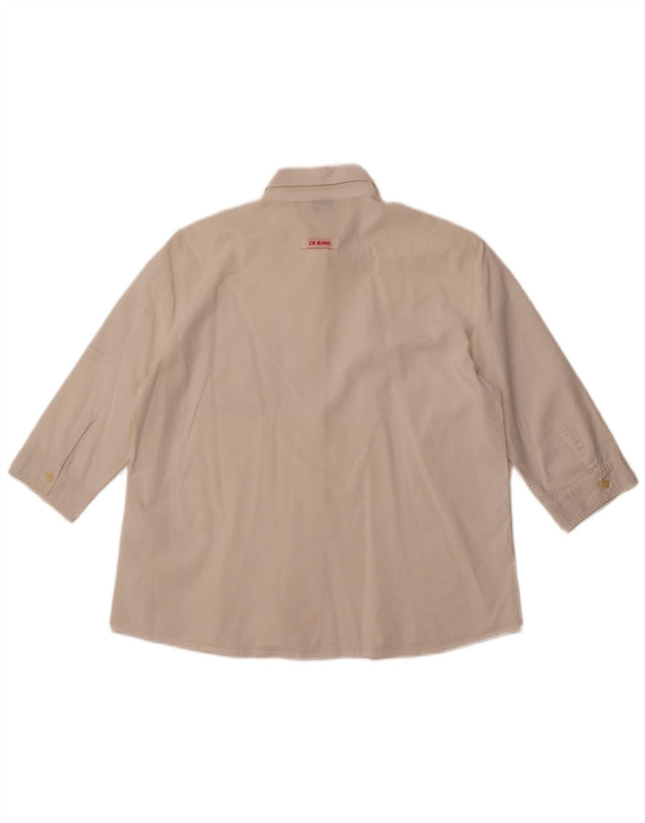 CALVIN KLEIN JEANS skjorte med 3/4 ærmer til kvinder UK 16 Large Off White