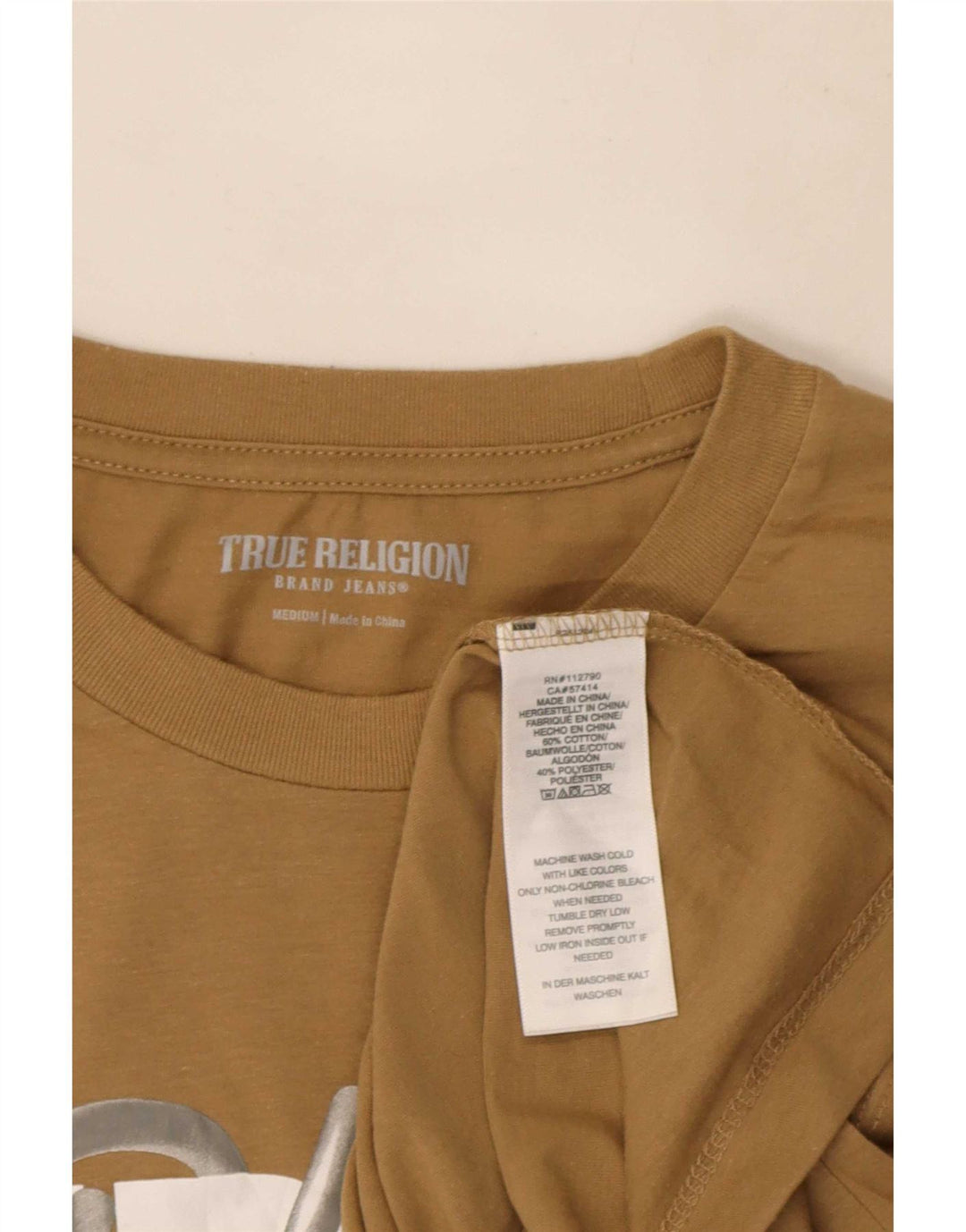 True Religion Herre grafisk T-shirt Top Medium Beige Bomuld
