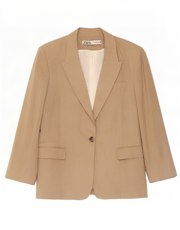 Zara Dame 1 Knap Blazer Jacket UK 14 Large Beige Linen