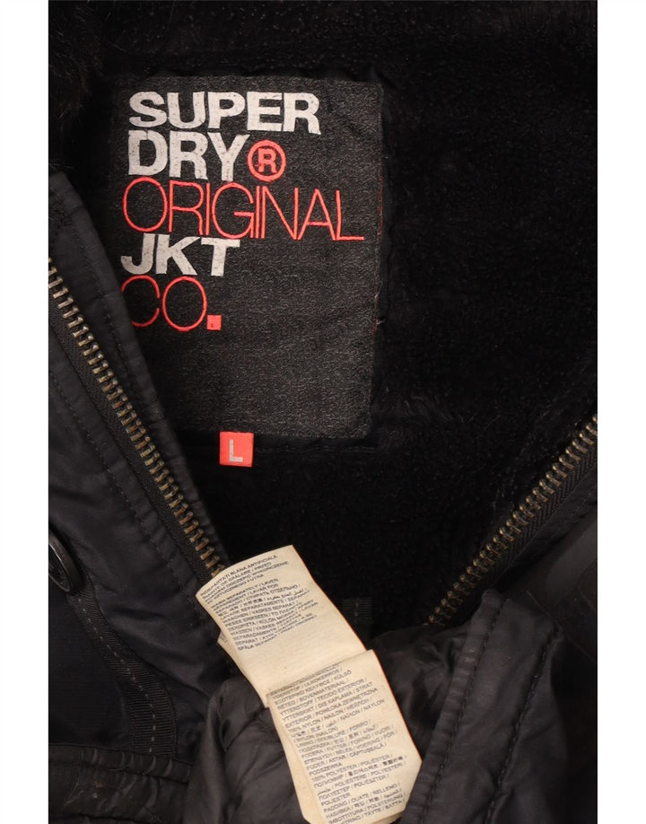 Superdry Parkajakke med hætte til mænd UK 40 Stor sort nylon
