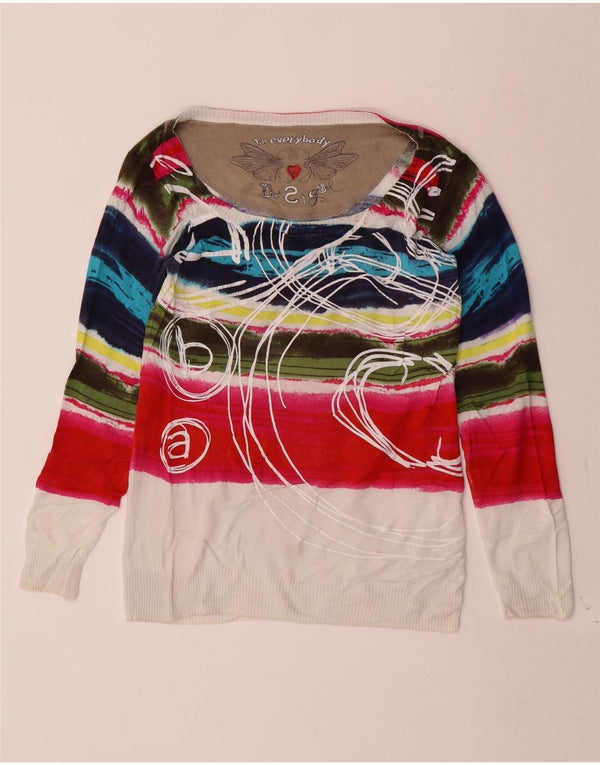 Desigual Dame Boat Neck Jumper Sweater UK 12 Medium Flerfarvet