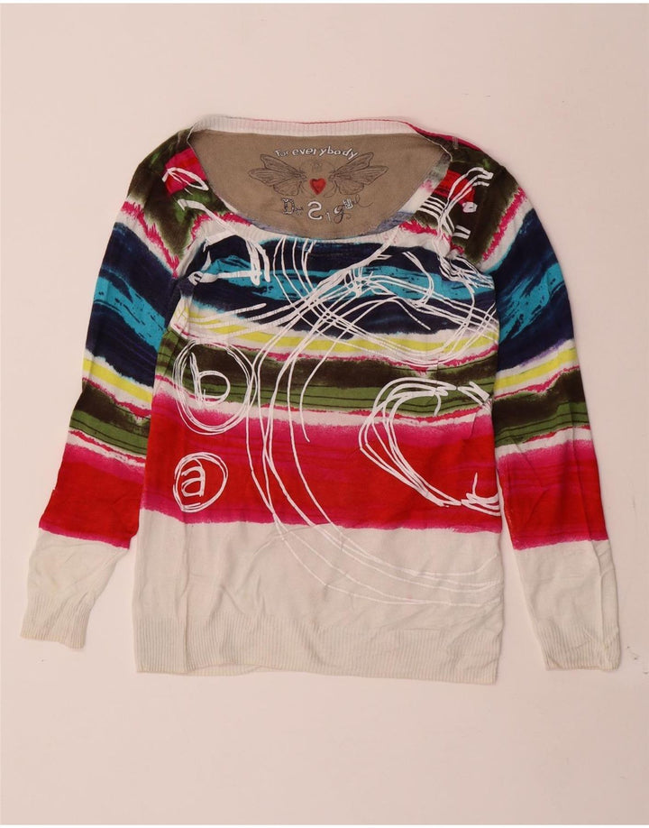 Desigual Dame Boat Neck Jumper Sweater UK 12 Medium Flerfarvet