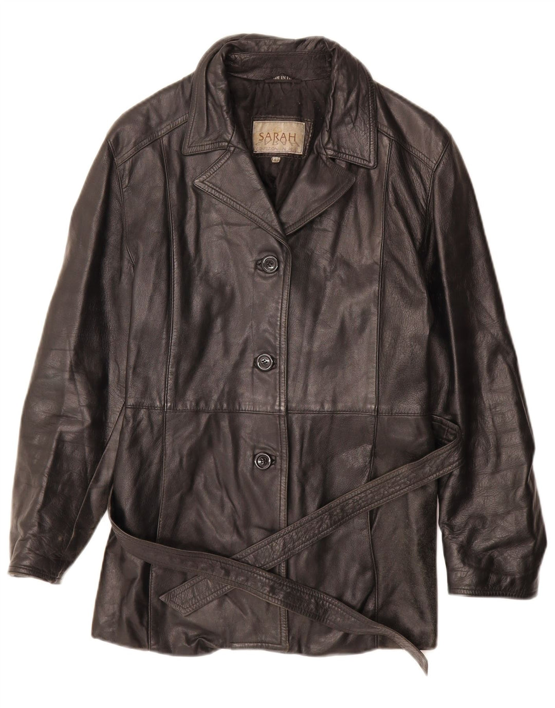 SARAH Womens Leather Jacket IT 42 Medium Black Leather