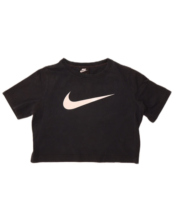 Nike Dame Crop Grafisk T-Shirt Top UK 14 Medium Sort Bomuld