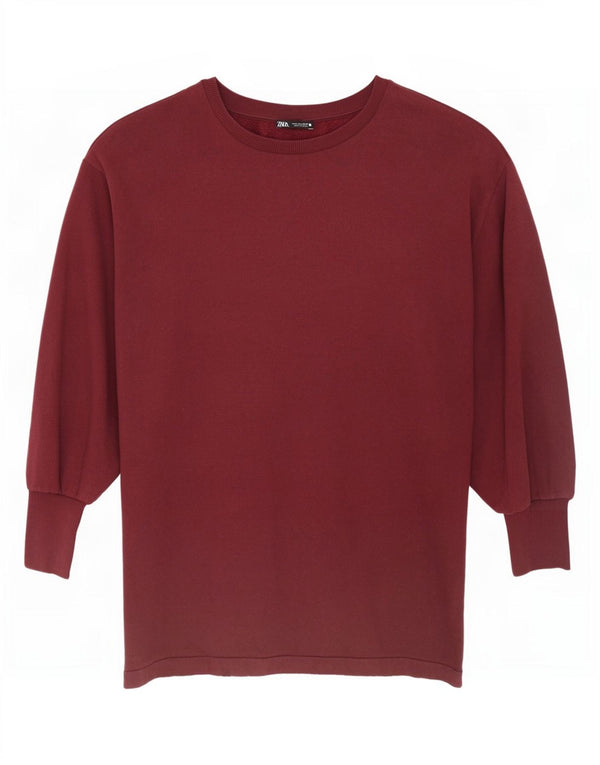 Zara Dame Sweatshirt Jumper Dress UK 14 Large Bourgogne Bomuld