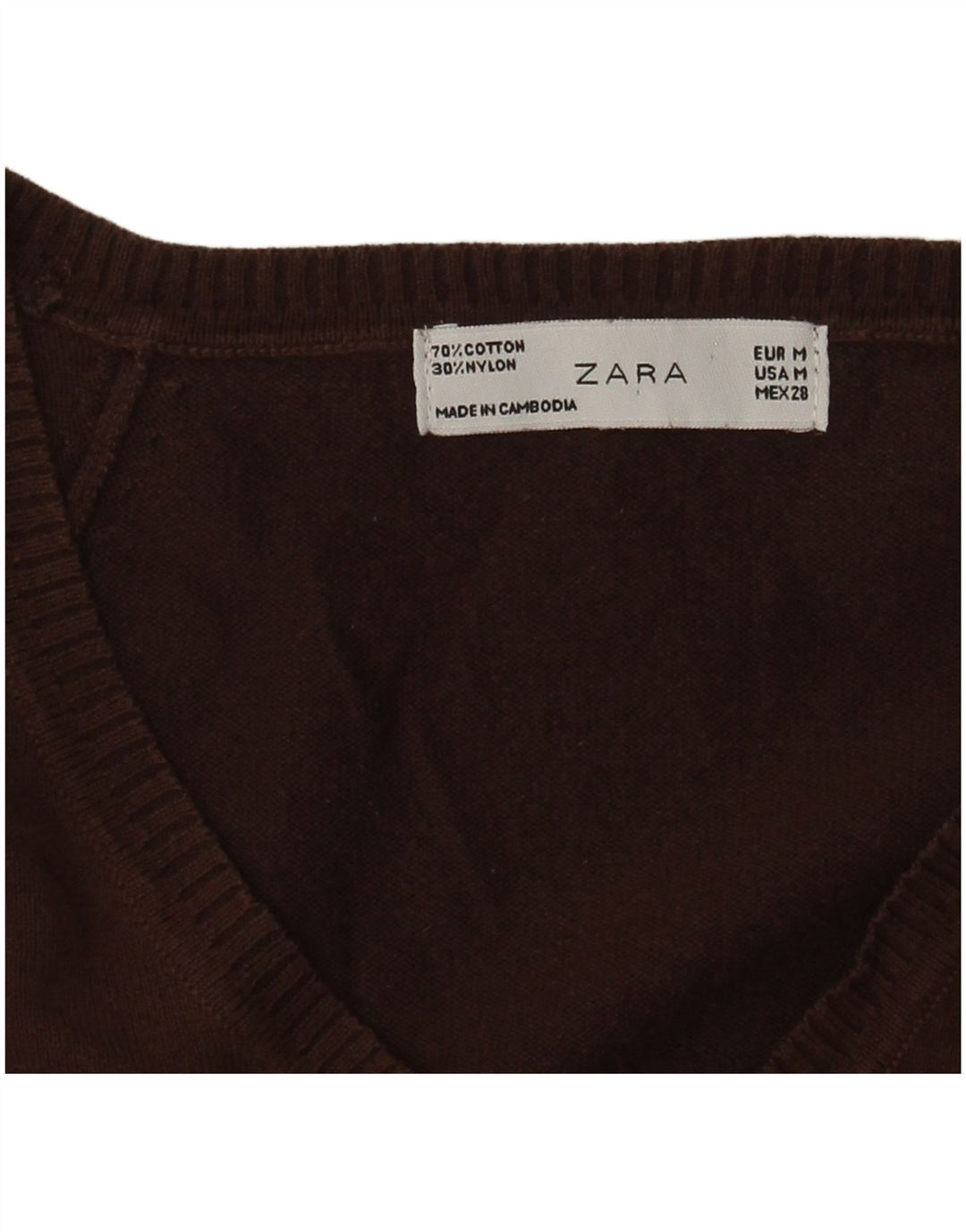 Zara Dame V-hals sweater UK 12 Medium Brun Bomuld