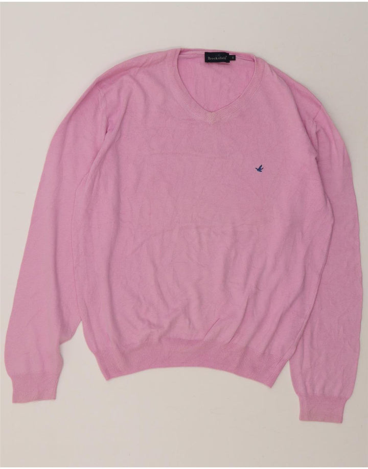 Brooksfield Herre V-hals sweater IT 48 Medium Pink Bomuld