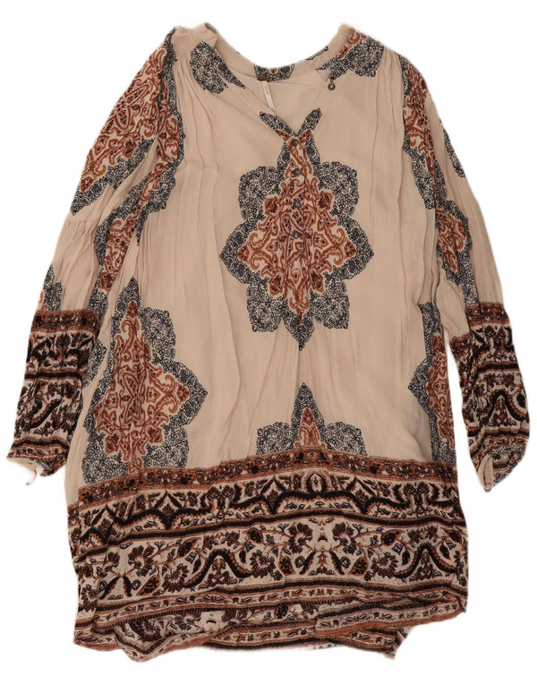 Free People Dame Langærmet Tunika Kjole UK 10 Small Beige Paisley
