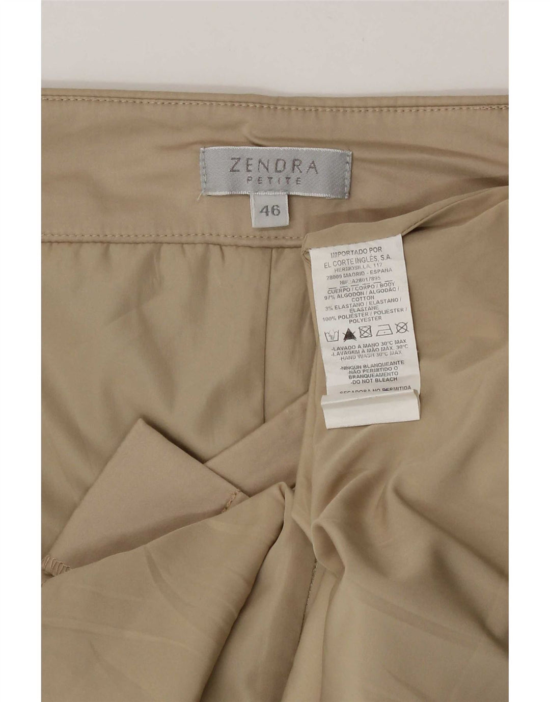 Zendra Dame Mini Nederdel EU 46 XL W34 Beige Bomuld