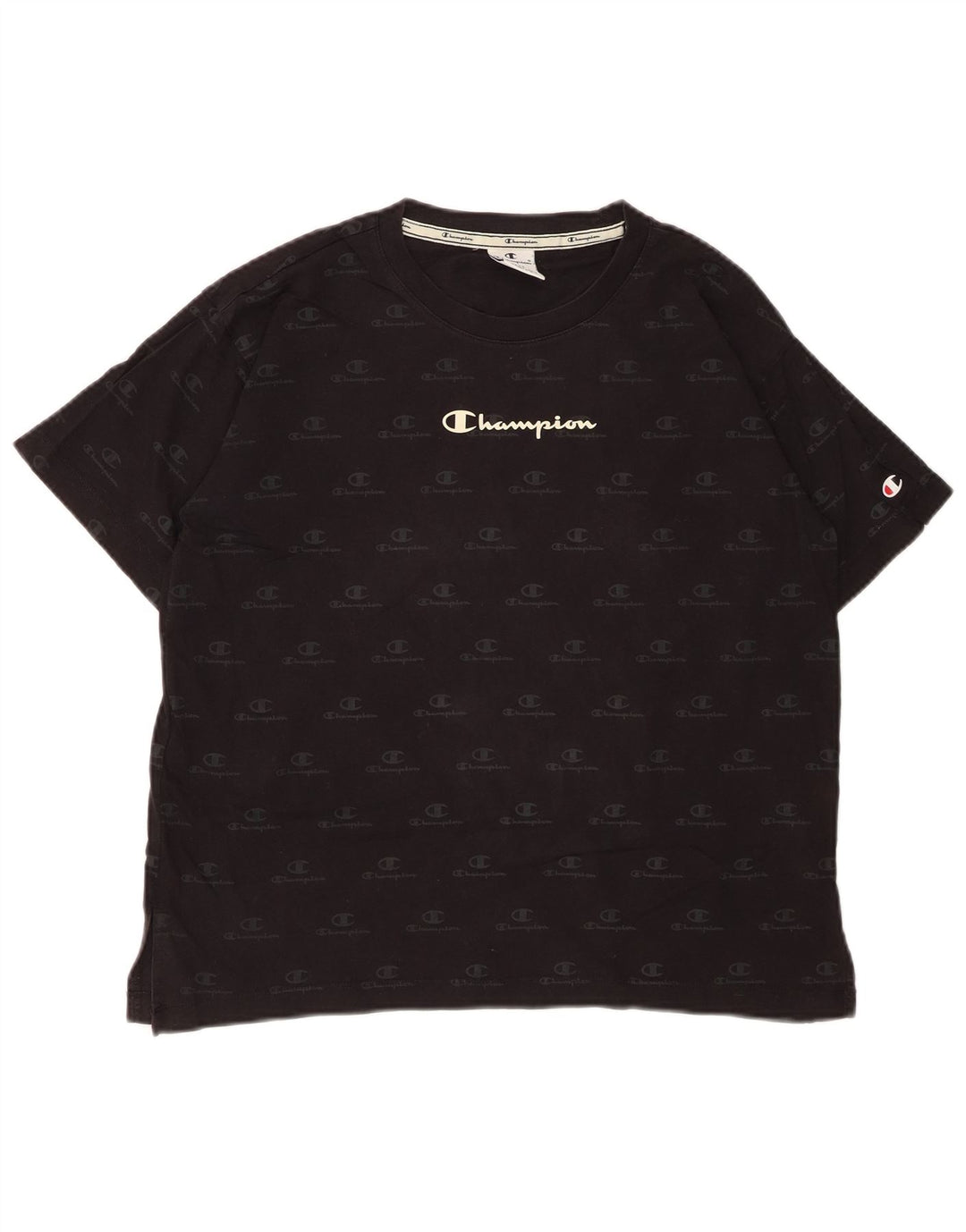 CHAMPION Kvinder Oversized grafisk T-shirt Top UK 10 Lille sort bomuld