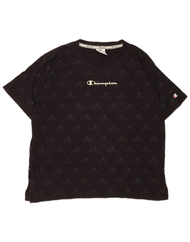 CHAMPION Kvinder Oversized grafisk T-shirt Top UK 10 Lille sort bomuld