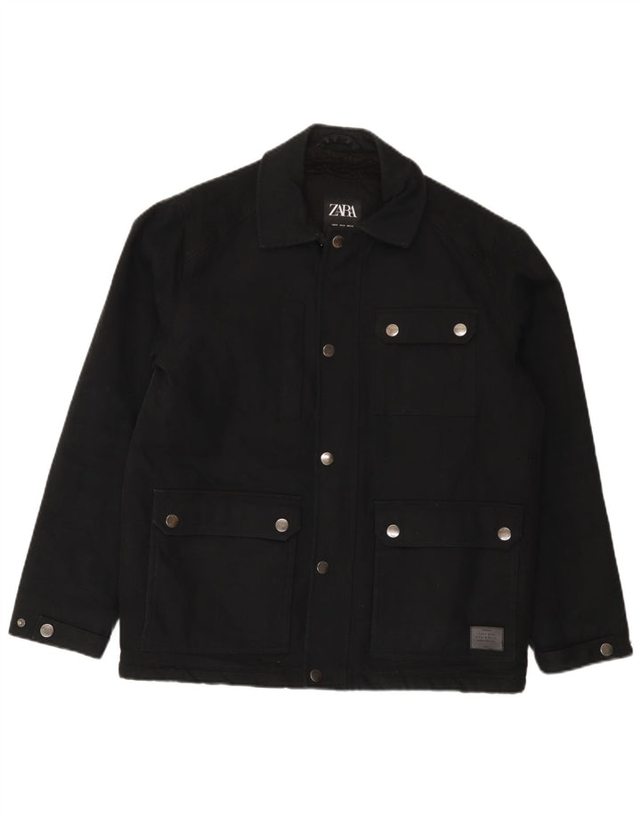 Zara Herre Utility Jacket UK 38 Medium Sort Bomuld