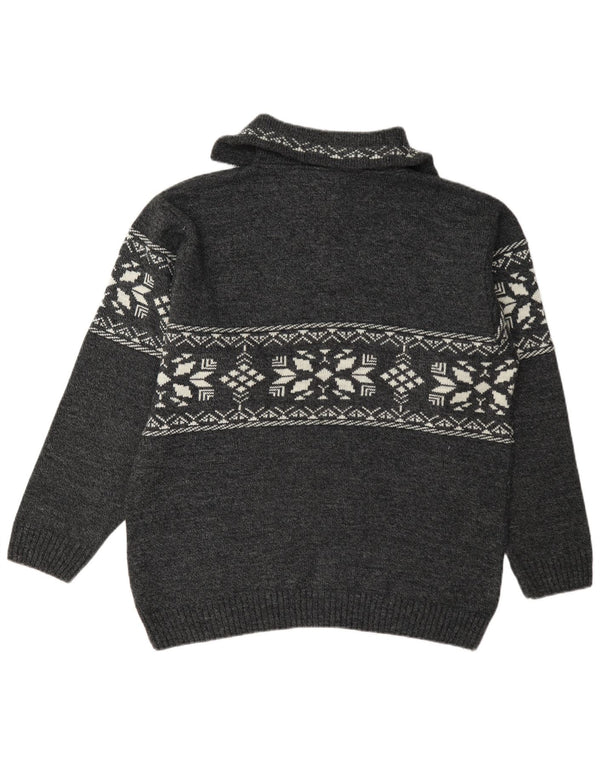 Randy River Herre Zip Neck Jumper Sweater Large Grey Fair Isle Polyacrylic