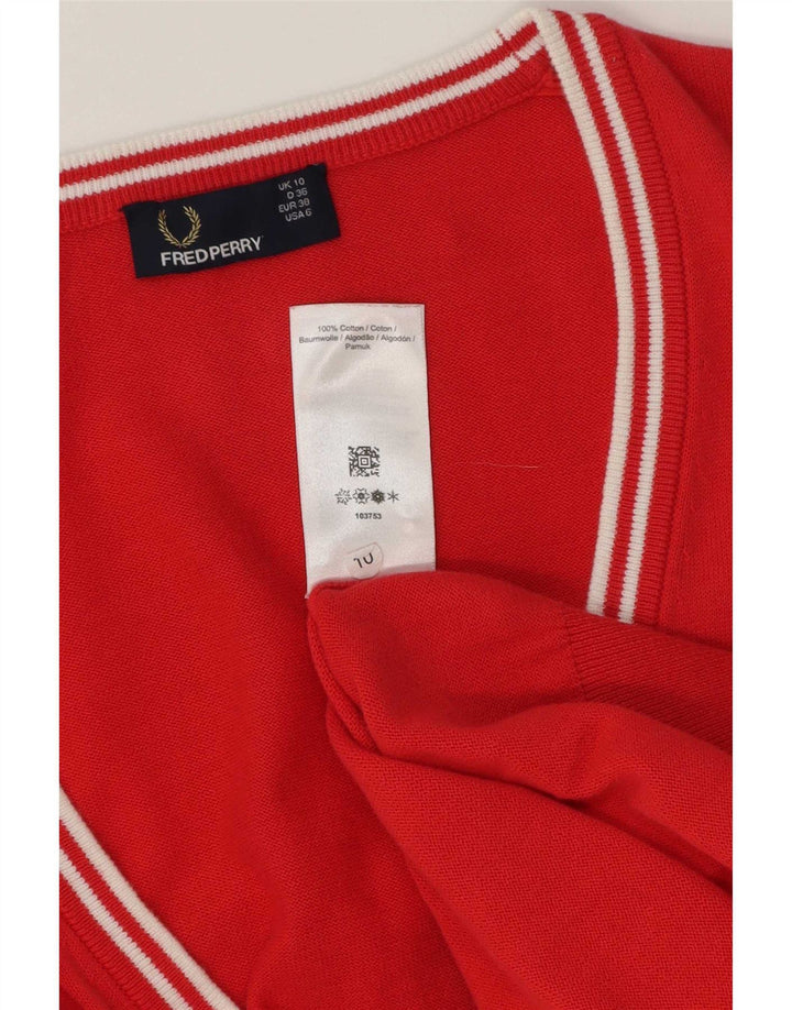 Fred Perry Dame Cardigan Sweater UK 10 Lille Rød Bomuld
