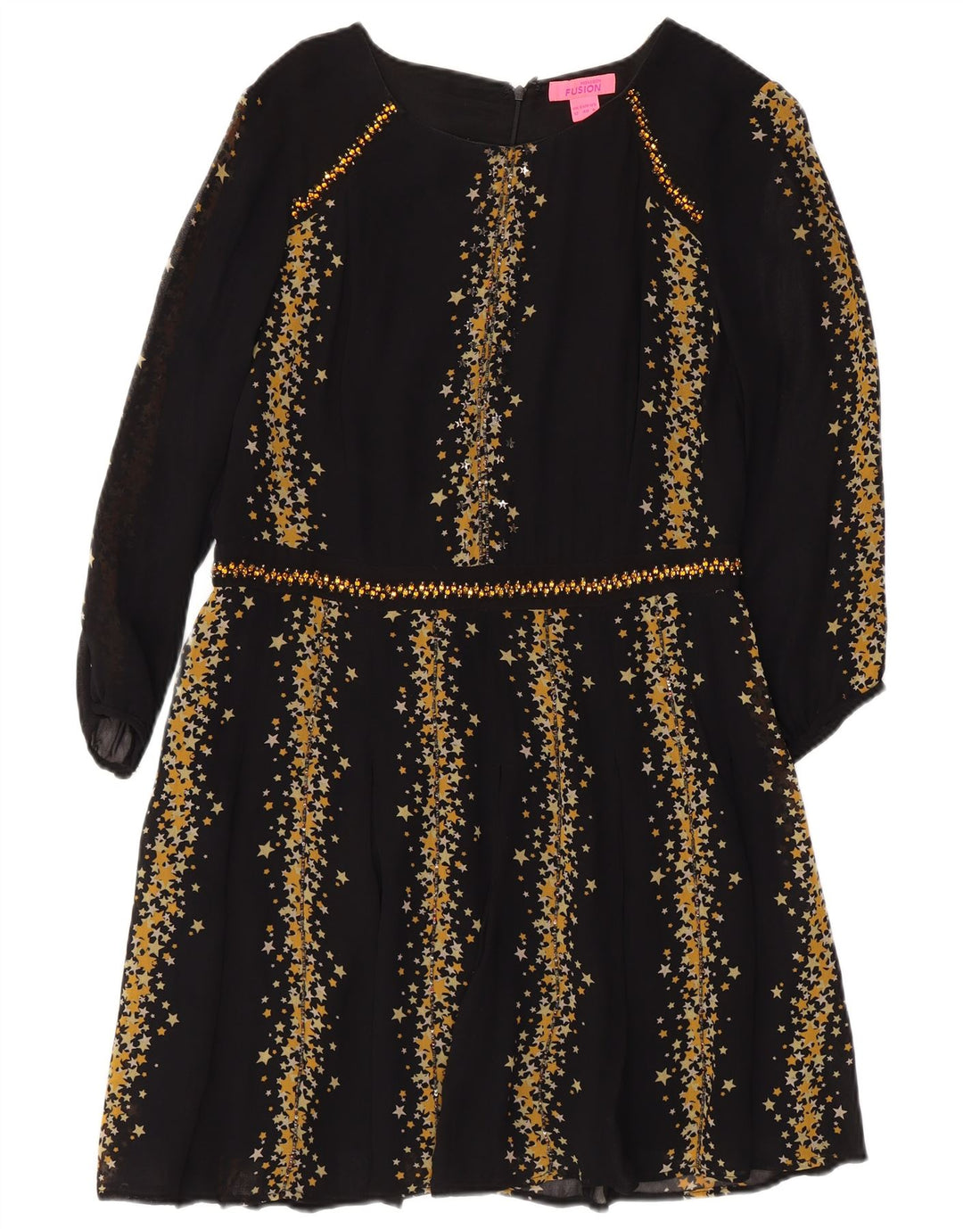 MONSOON Kvinder abstrakt mønster 3/4 ærmet A-line kjole UK 12 Medium Sort