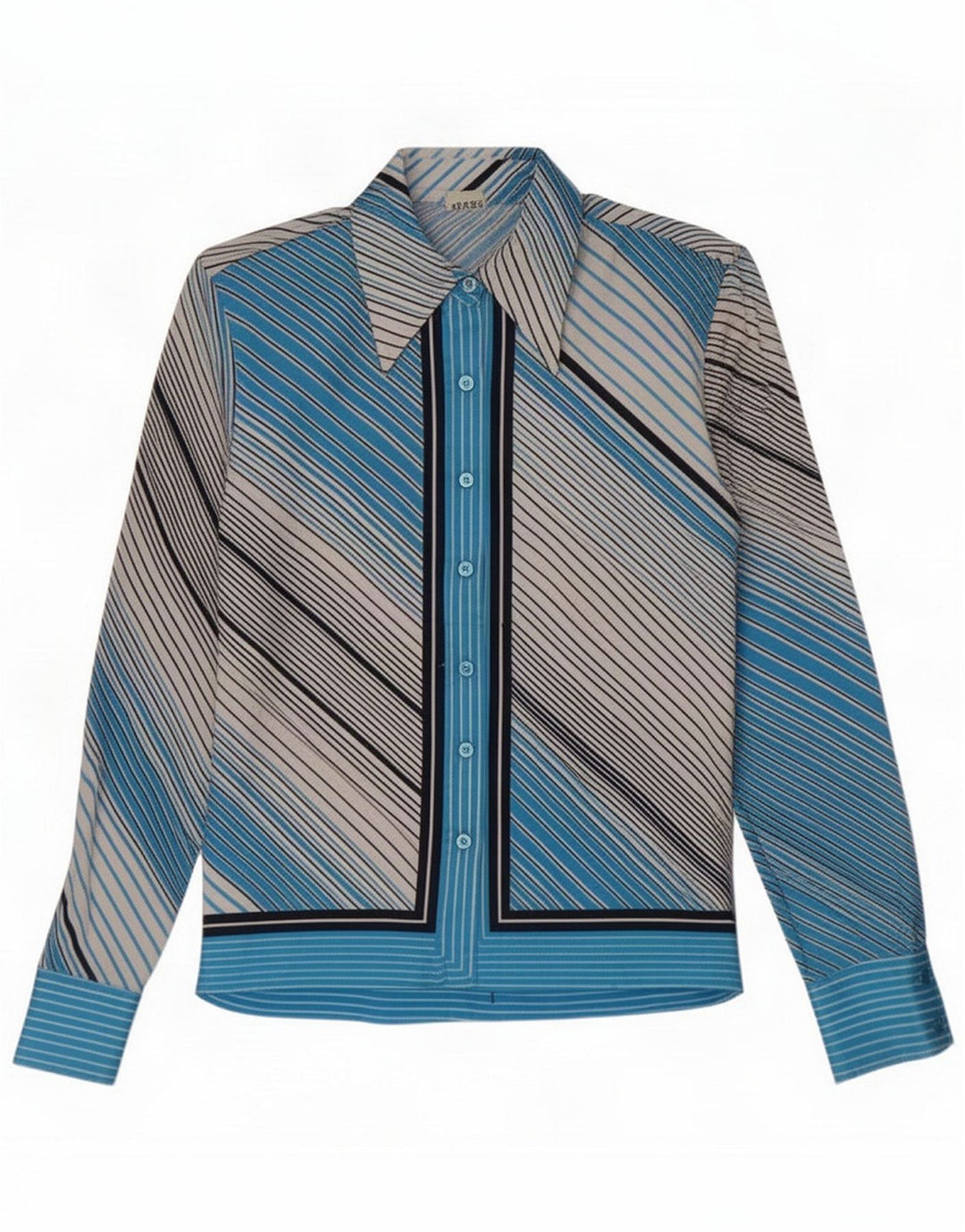 Vintage Dame Skjorte IT 46 Stor Blå Stribet Polyester