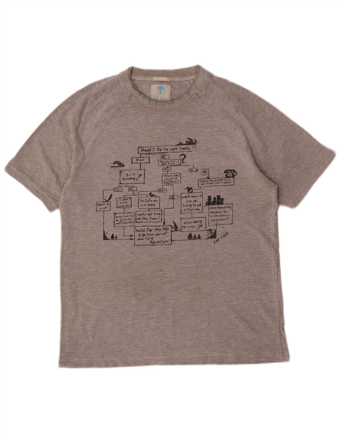 Fat Face Herre Grafisk T-Shirt Top Lille Grå