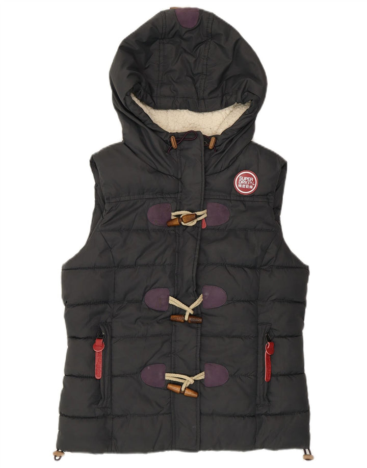 SUPERDRY Dame hætte polstret Gilet UK 14 mellemgrå polyester