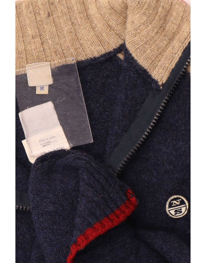 North Sails Herre Zip Neck Jumper Sweater Medium Navy Blue Colourblock Uld