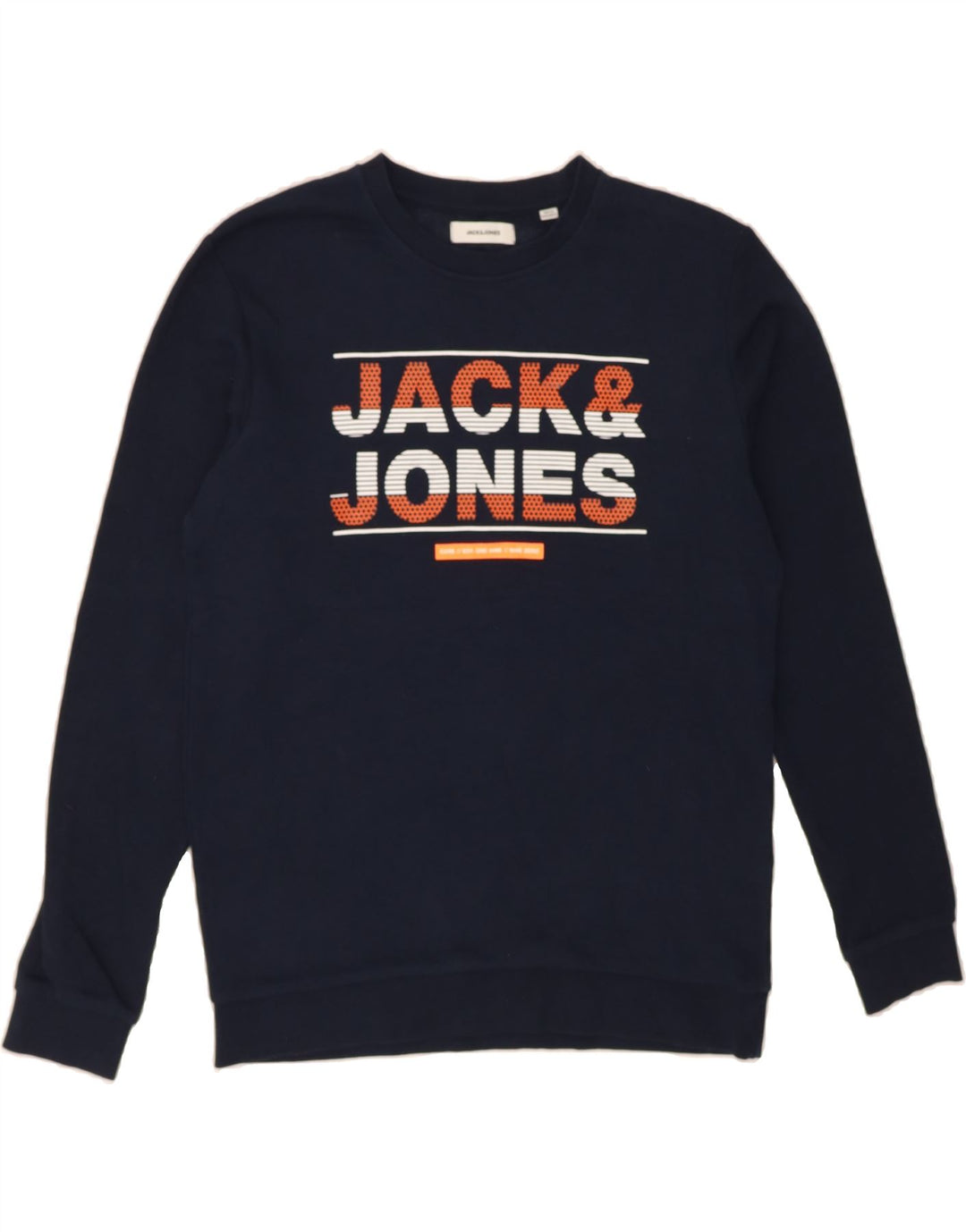 JACK & JONES Mens Graphic Sweatshirt Jumper Medium Navy Blue Cotton Vintage Jack & Jones and Second-Hand Jack & Jones from Messina Hembry 
