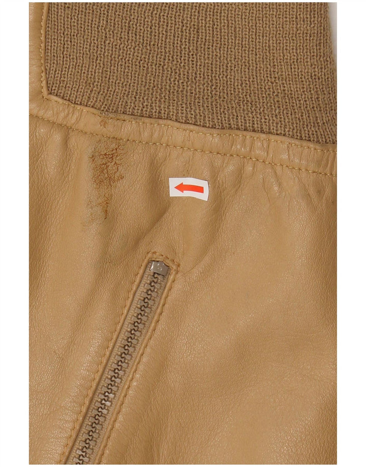 VINTAGE Womens Leather Jacket IT 50 XL Beige