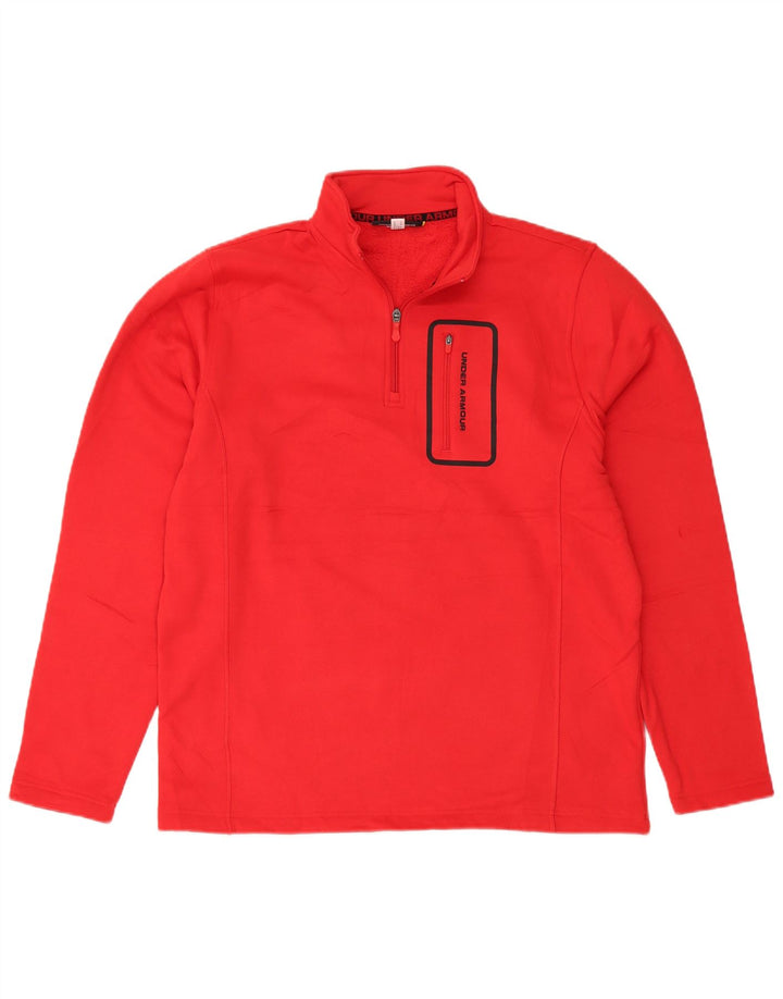 UNDER ARMOUR Mens Zip Neck Sweatshirt Jumper Large Red