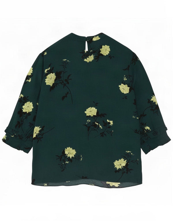 Oasis Dame Top 3/4 ærmer UK 14 Medium Green Floral Viscose