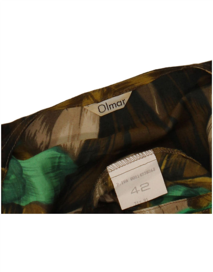 VINTAGE Kortærmet skjortebluse til kvinder IT 42 Medium Khaki Floral