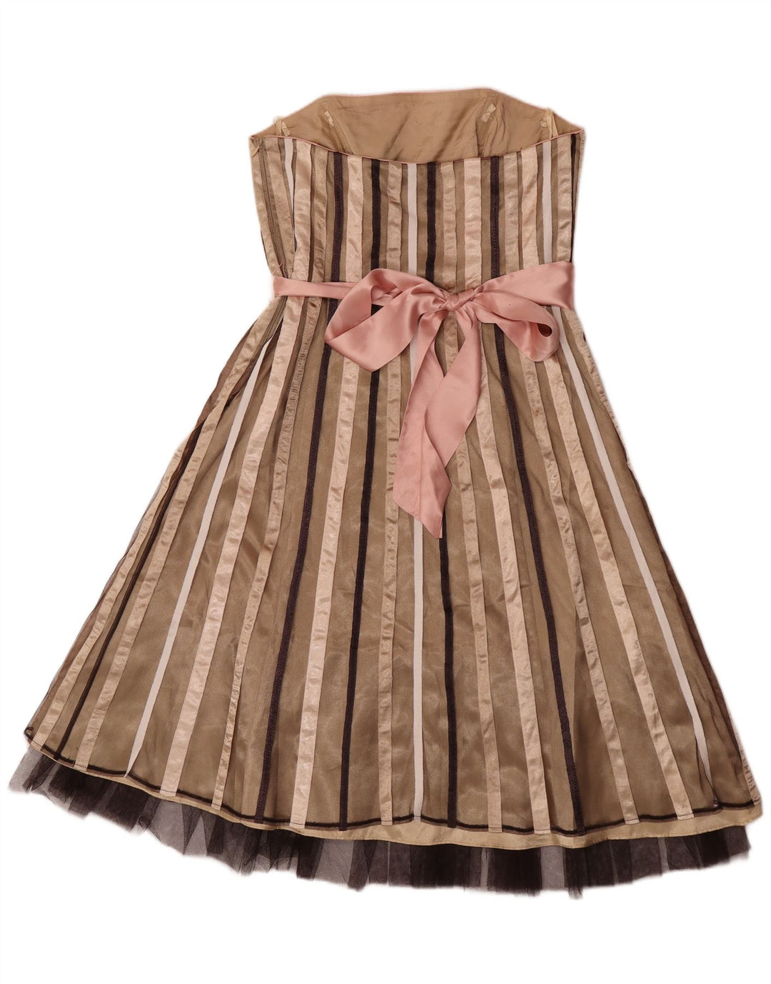 Debut Dame Stropløs Kjole UK 12 Medium Beige Stribet Nylon