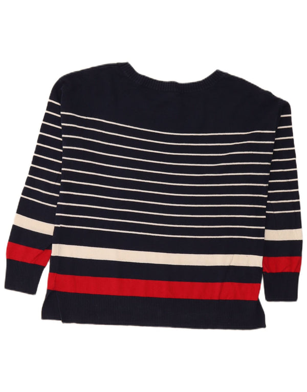 Gap Womens Boat Neck Jumper Sweater UK 14 Medium Navy Blue Striped Cotton
