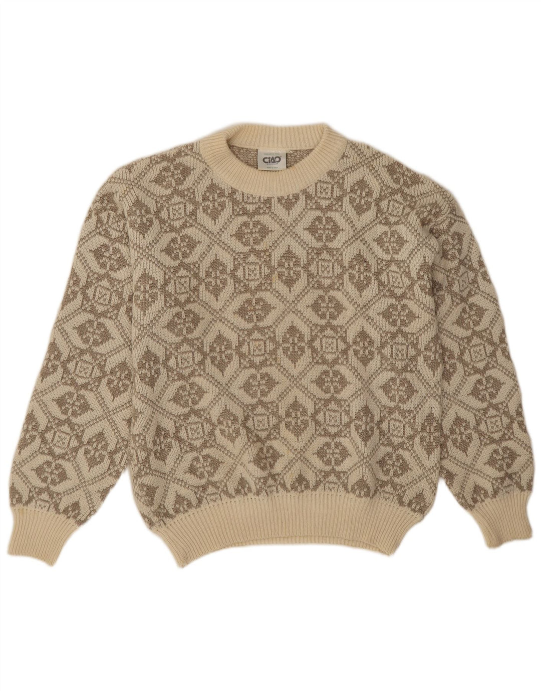 Ciao Herre sweater med rund hals XL Beige geometrisk uld