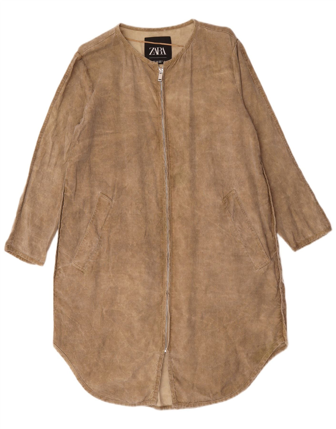 Zara Dame Langærmet Oversized Shift Dress UK 10 Small Beige Lyocell