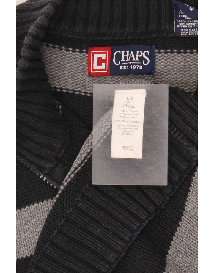 Chaps Herre Zip Neck Jumper Sweater Stor sort stribet bomuld