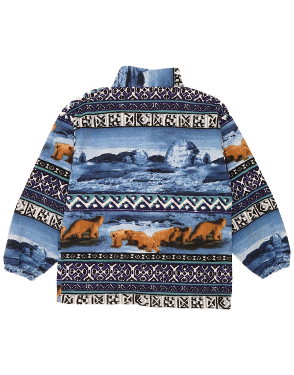 Vintage herre abstrakt mønster fleecejakke UK 38 Medium Blue Retro
