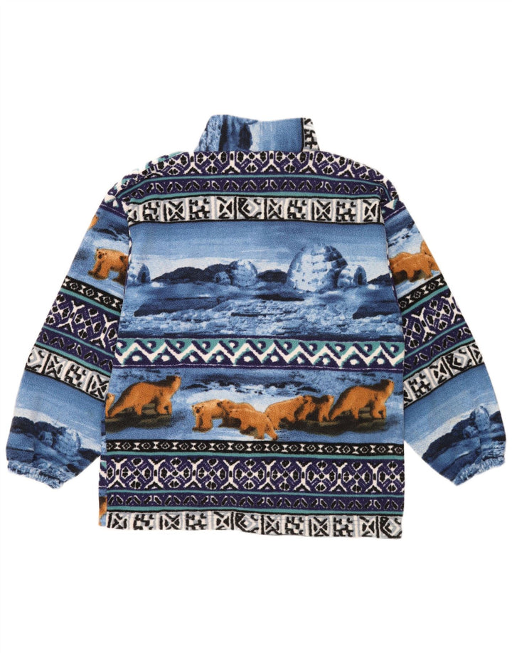 Vintage herre abstrakt mønster fleecejakke UK 38 Medium Blue Retro