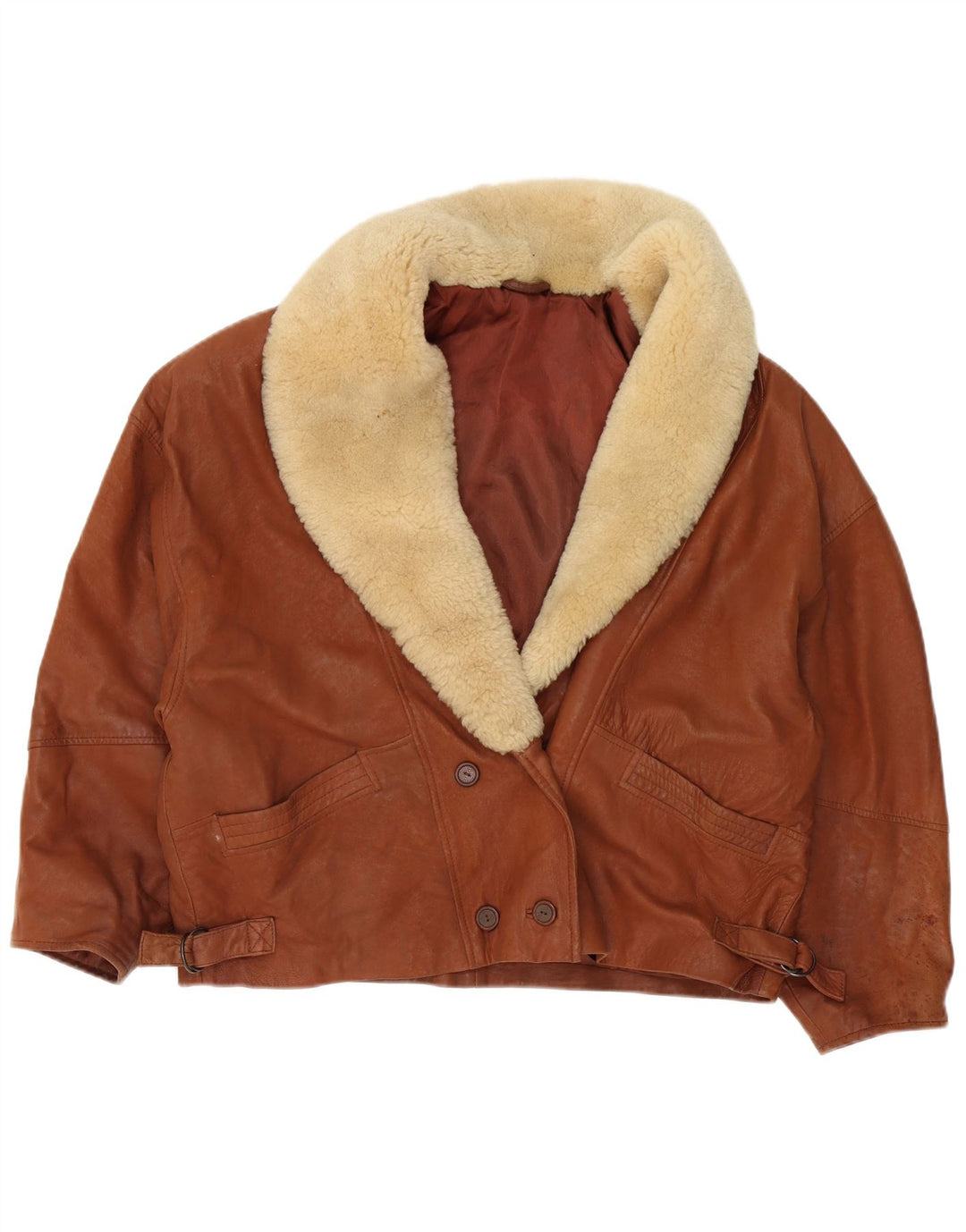 ST MICHAEL Womens Crop dobbeltradet jakke UK 18 XL brunt læder