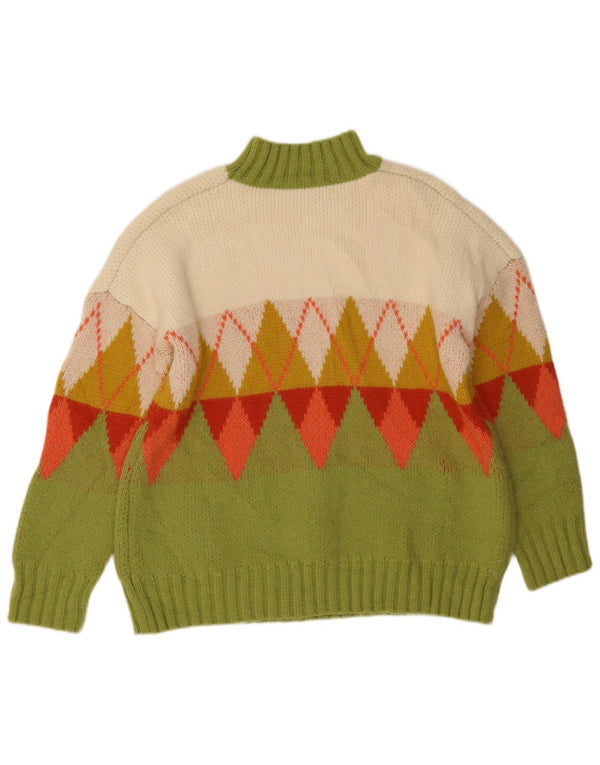 Vintage Dame Turtle Neck Jumper Sweater UK 18 XL Grøn Argyle/Diamond