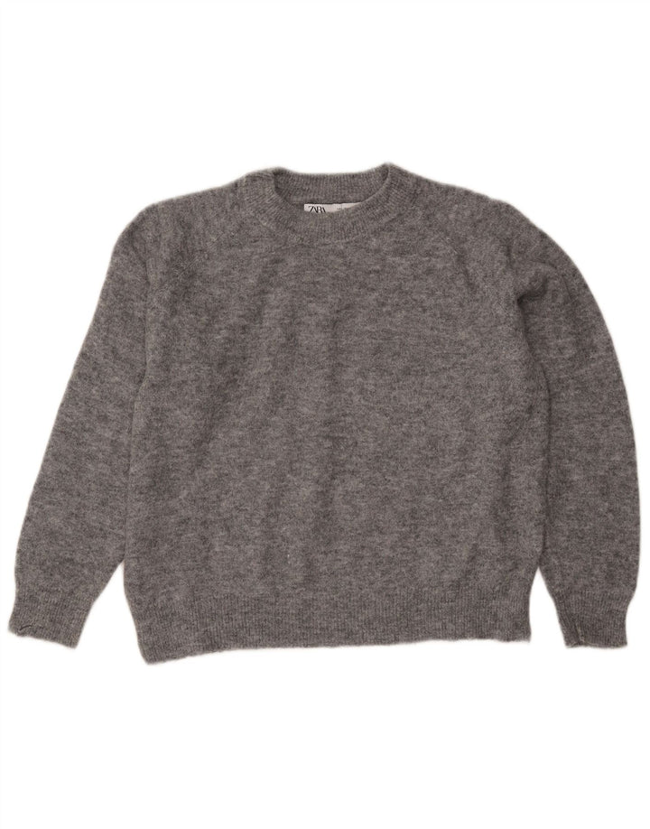 ZARA sweater med rund hals til kvinder UK 16 Stor grå nylon