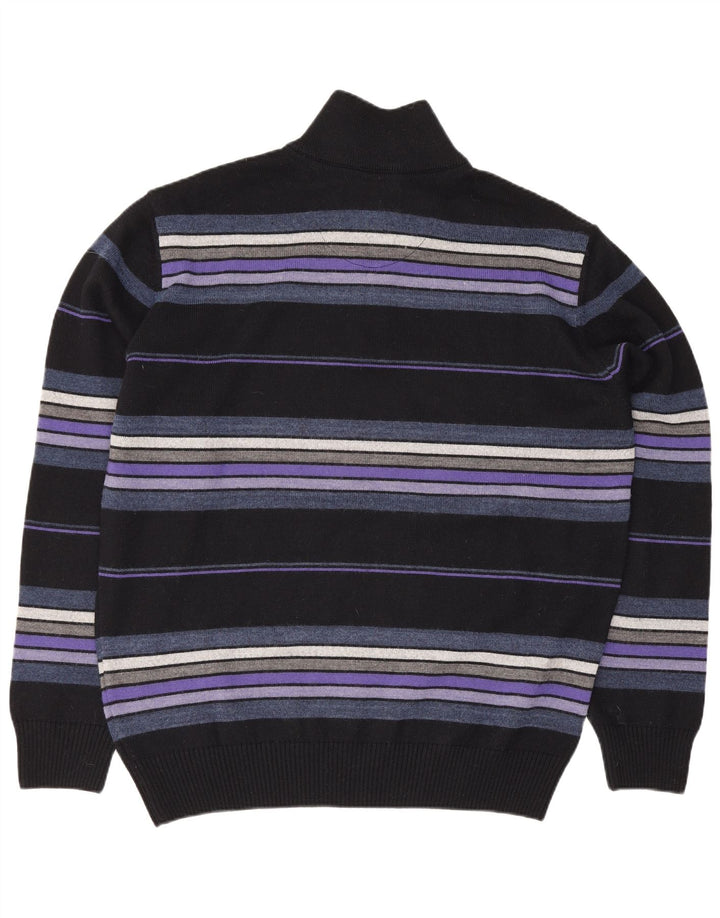 Vintage herre lynlås-hals sweater stor sort stribet uld